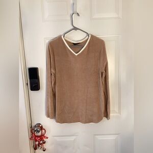 Hanro V-Neck Sweater in Tan and Cream